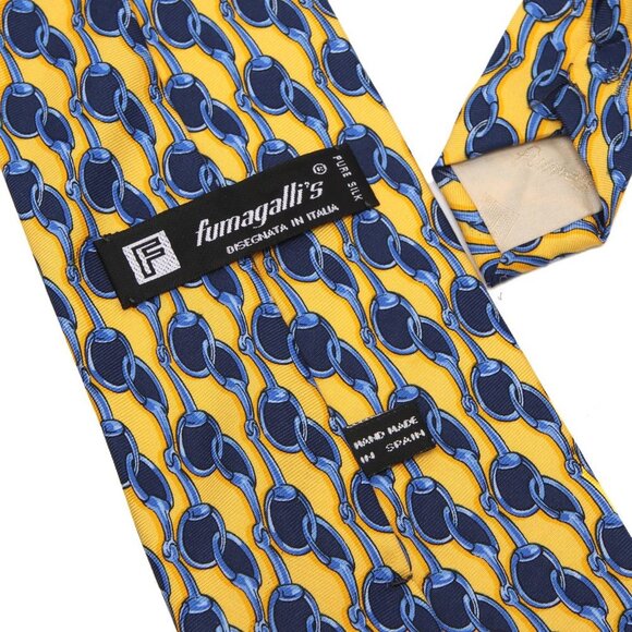 Fumagalli's Silk Tie Spain Vibrant Abstract Pattern Yellow Blue Summer Party - Picture 3 of 7